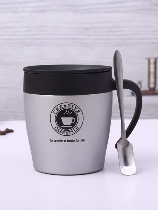 1pc Slogan Graphic Coffee Mug & 1pc Spoon