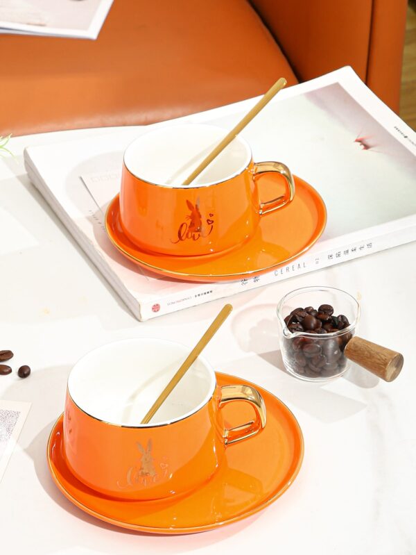 1pc Cartoon Rabbit Pattern Mug & 1pc Plate & 1pc Spoon