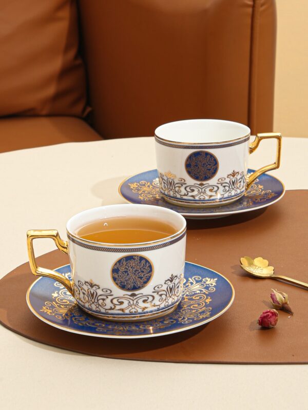 1pc Porcelain Mug & 1pc Plate, European Style Scroll Pattern Work Office Mug & Dinner Plate For Kitchen